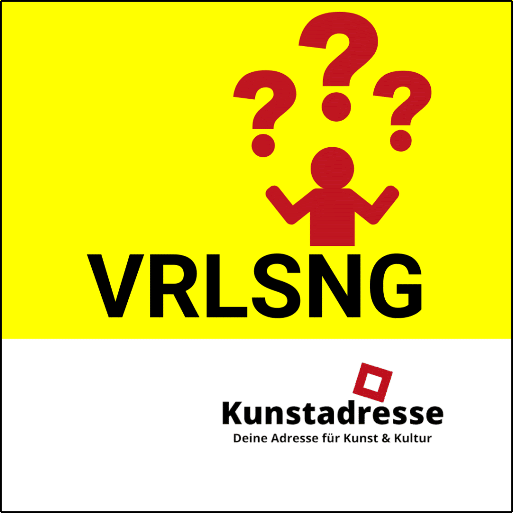 Kunstadresse, Deine Adresse für Kunst & Kultur, VRåçLSNG???, Das Bild zeigt einen Personen-Icon mit drei Fragezeichen