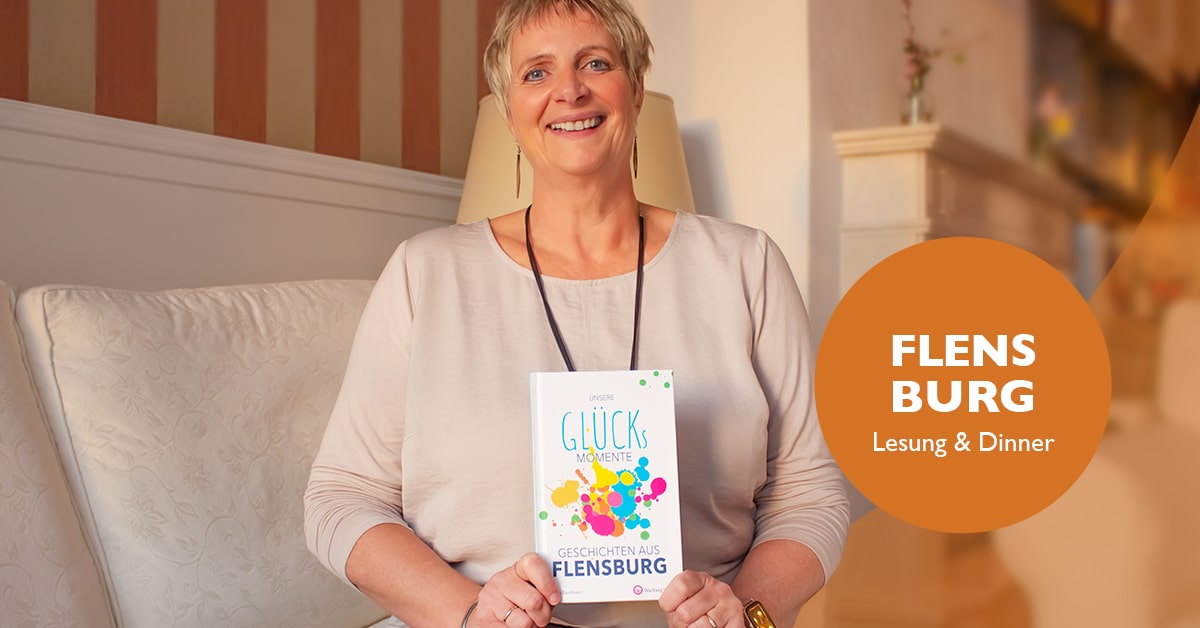 Britta Bendixen mit ihrem Buch "Glücksmomente Flensburg" - Geschichten aus Flensburg, Lexung & Dinner, Bild: Britta Bendixen