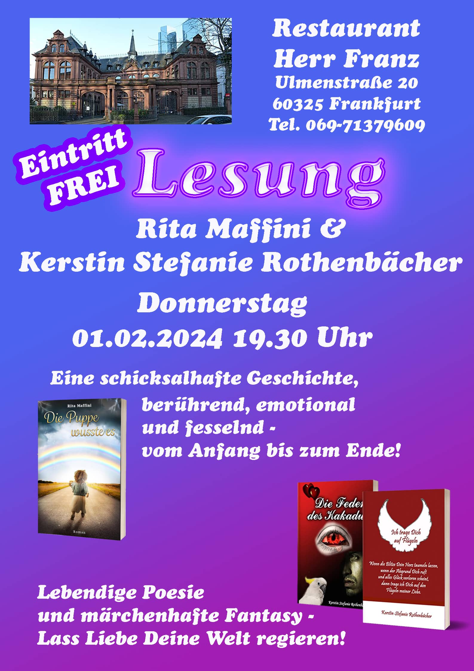 Lesung, Kerstin Stefanie Rothenbächer, 01.02.2024, 19. 30 Uhr, Eintritt frei - weitere Informationen im Text der Veranstaltung